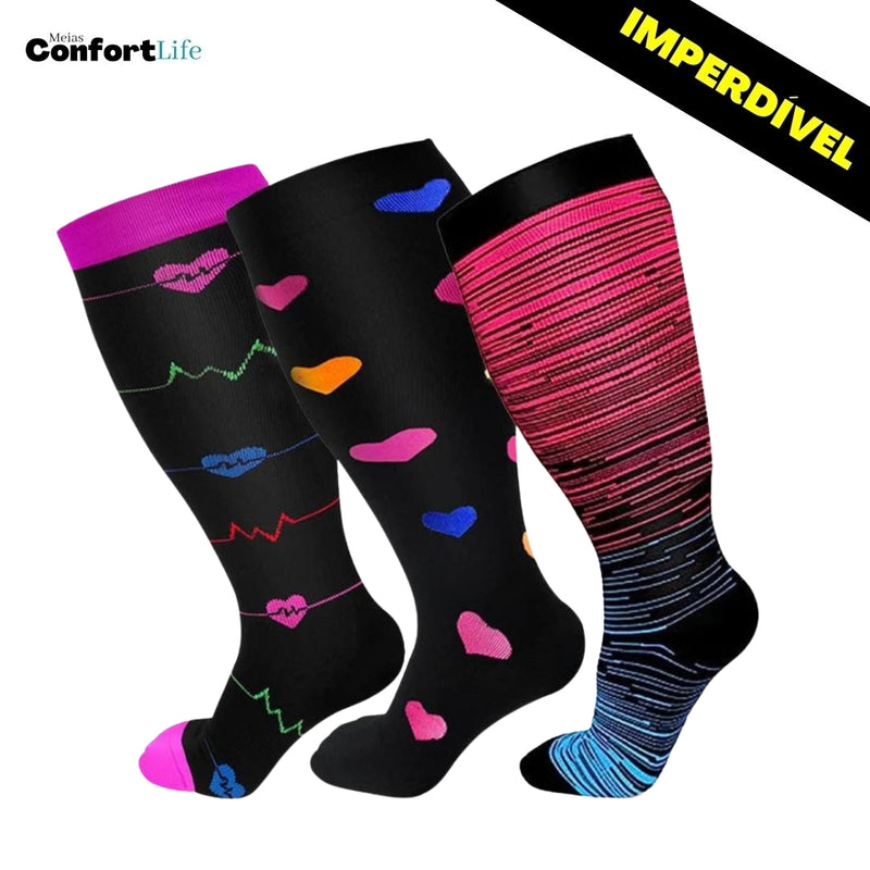 Kit Plus Size 3 Pares de Meias Compressão 20-30mmHg - Soho