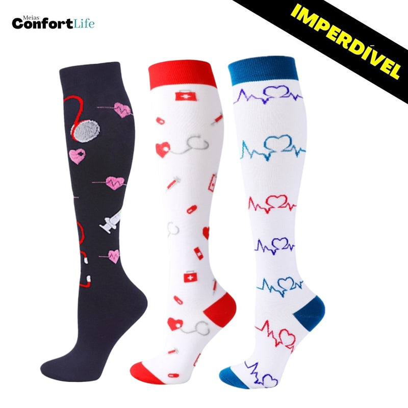 Kit 3 Pares de Meia Compressão 20-30 mmHg - Enfermagem