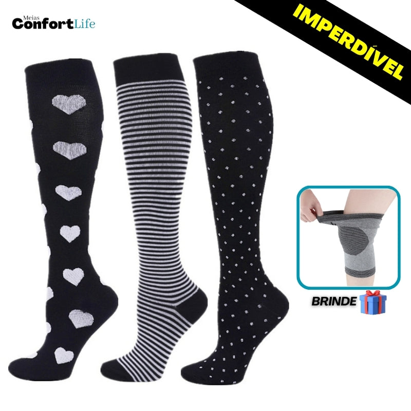 Kit 3 Pares de Meia Compressão 20-30 mmHg - Toronto - COMPRE 2 LEVE 3 + Brinde (PROMO)