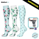 Kit 3 Pares de Meia Compressão 20-30 mmHg - Flores Verdes - COMPRE 2 LEVE 3 + Brinde
