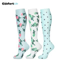 Kit 3 Pares de Meia Compressão 20-30 mmHg - Flores Verdes - COMPRE 2 LEVE 3 + Brinde