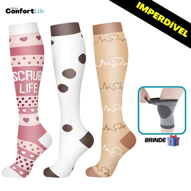 Kit 3 Pares de Meia Compressão 20-30 mmHg - Cambrige - COMPRE 2 LEVE 3 + Brinde