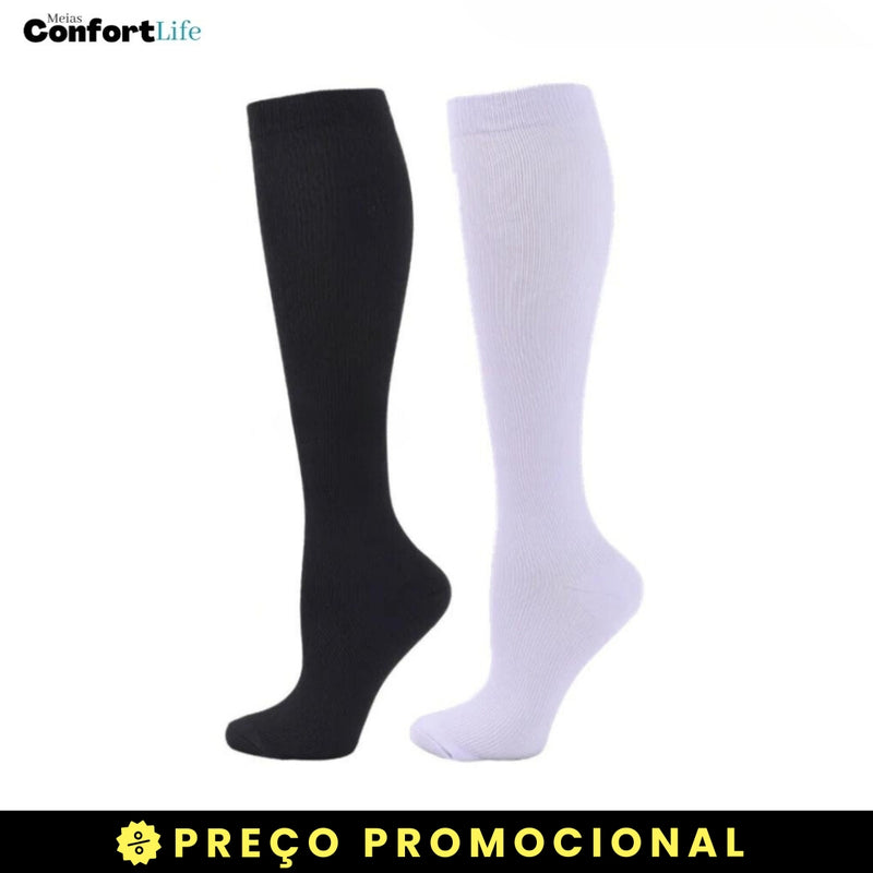 Kit 2 Pares de Meia Compressão 20-30 mmHg - Preta Branca